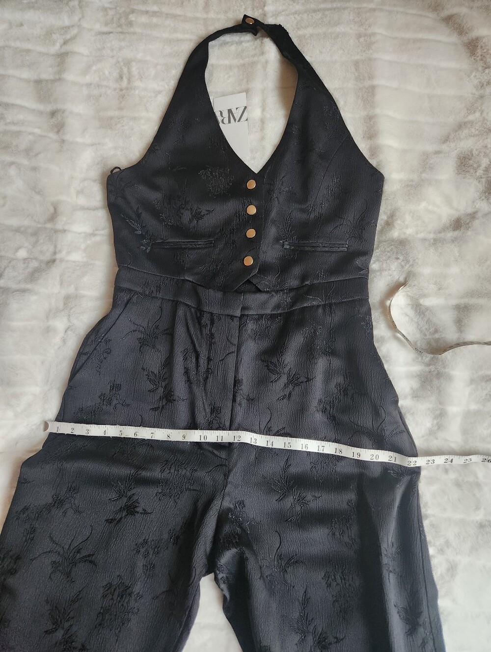 Zara jacquard vest jumpsuit/ vest halter jumpsuit black sz L BNWT - Picture 7 of 11